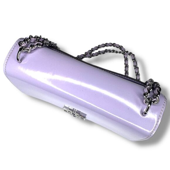 Tory Burch Purple Lavender Patent Leather Silver Logo Chain Britten Shoulder Bag - Picture 4 of 13